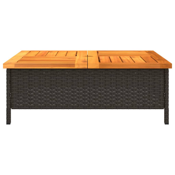 Garden Table Black 70x70x25 cm Rattan and Acacia Wood