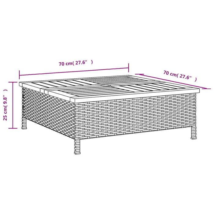 Garden Table Black 70x70x25 cm Rattan and Acacia Wood