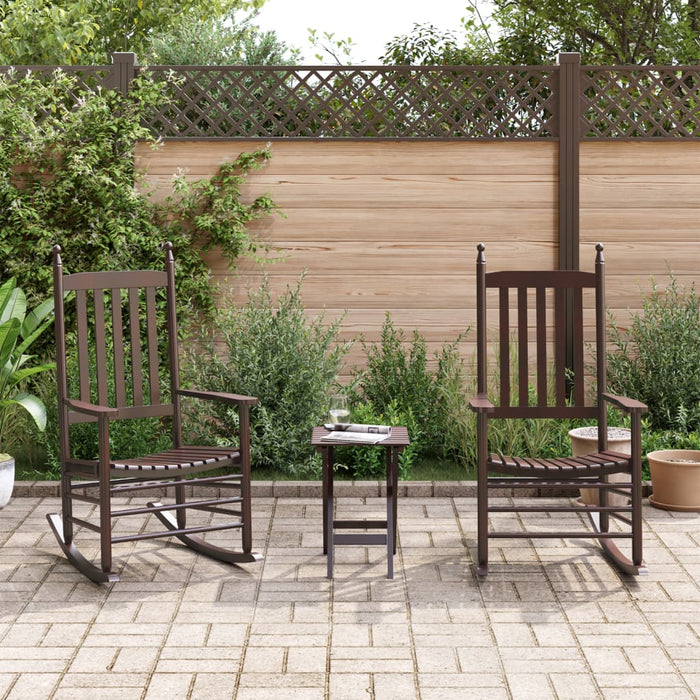 Rocking Chairs 2pcs with Foldable Table Brown Solid Wood Poplar