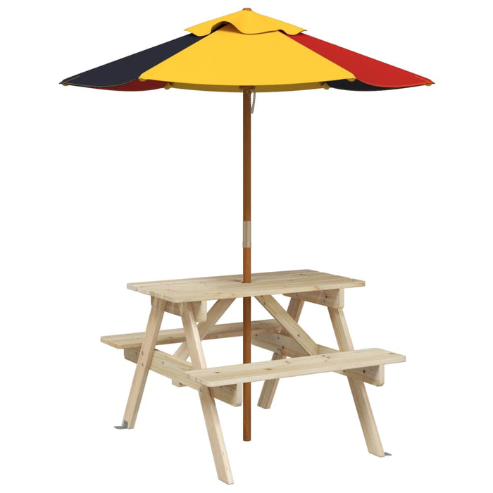 Picnic Table for 4 Kids with Umbrella Solid Wood Fir