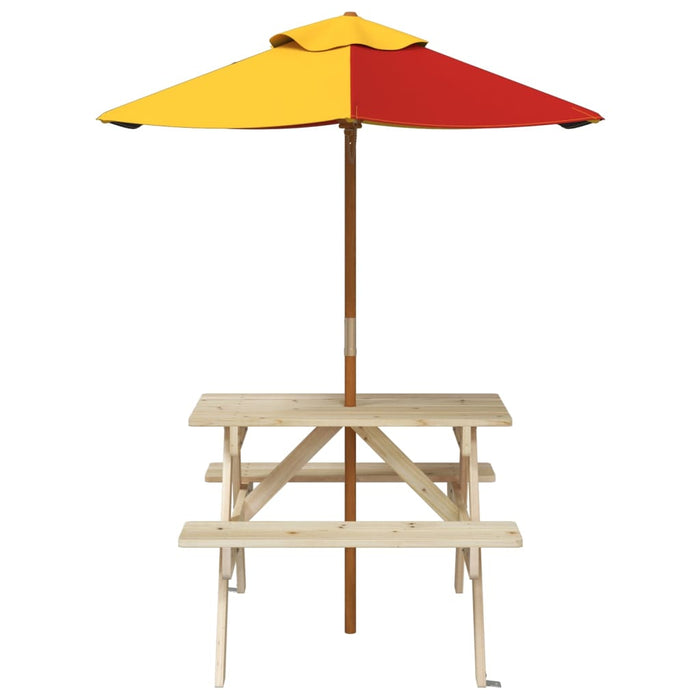 Picnic Table for 4 Kids with Umbrella Solid Wood Fir