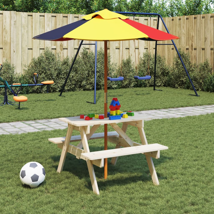 Picnic Table for 4 Kids with Umbrella Solid Wood Fir