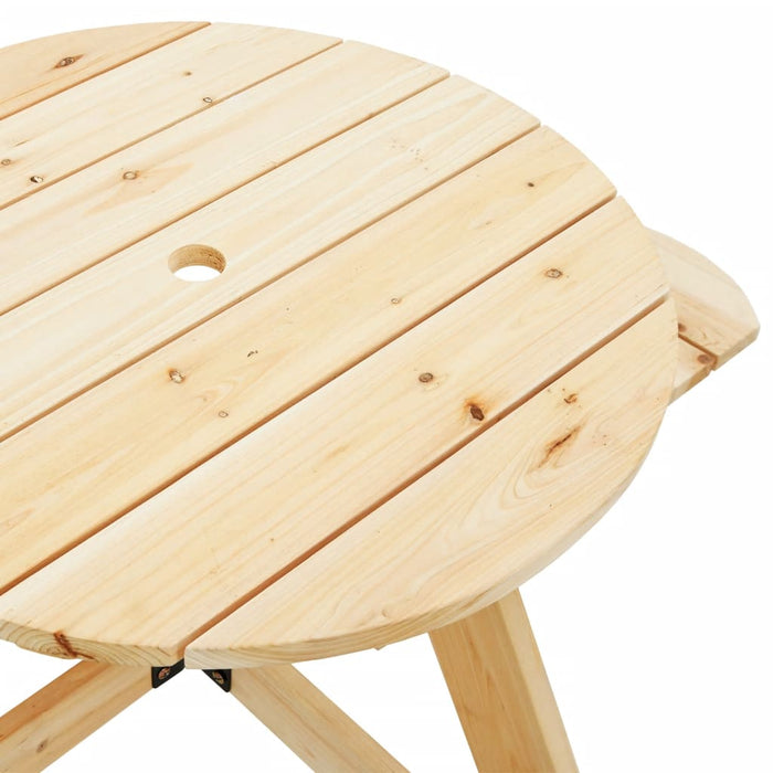 Picnic Table for 4 Kids with Umbrella Round Solid Wood Fir