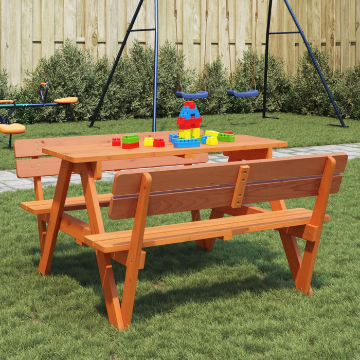 Picnic Table for 4 Kids with Umbrella Hole Solid Wood Fir