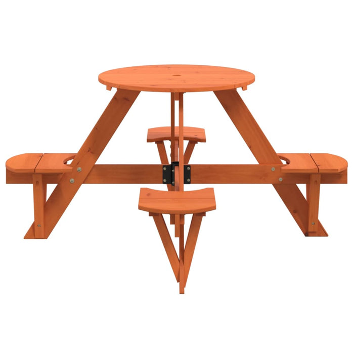 Picnic Table for 4 Kids with Umbrella Hole Round Solid Wood Fir