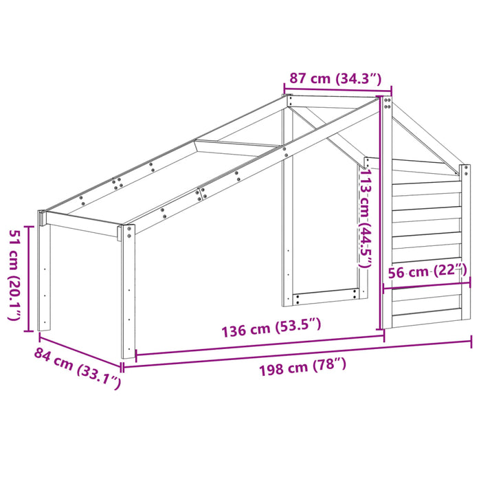 Детско легло Roof White 198x87x113 cm масивна дървесина от бор