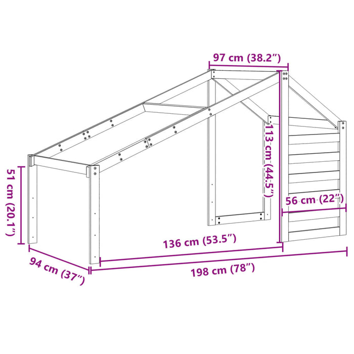 Детско легло Roof White 198x97x113 cm масивна дървесина