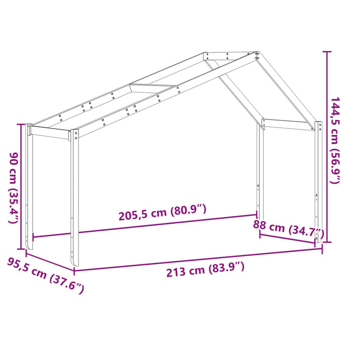 Покрив за детско легло 213x95,5x144,5 cm масивна борова дървесина