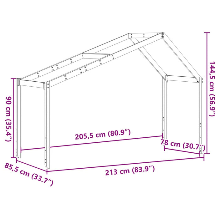 Покрив за детско легло 213x85,5x144,5 cm масивна борова дървесина