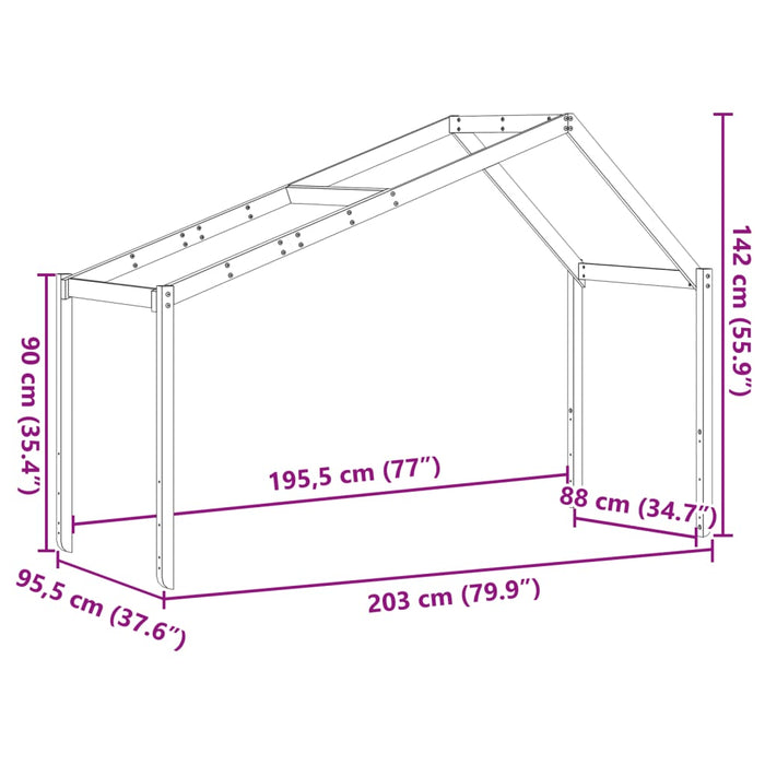 Детско легло Roof Бяло 203x95.5x142 см масивна дървесина