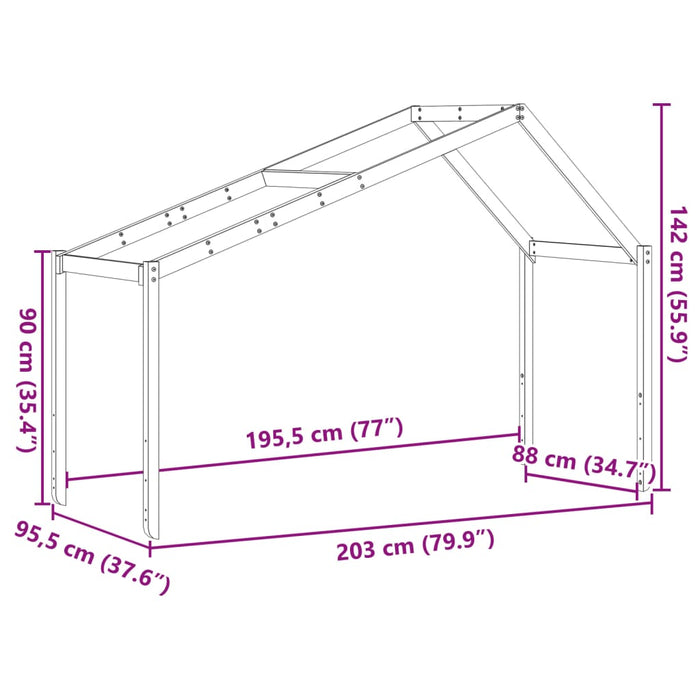 Детско легло Roof Wax Кафяво 203x95.5x142 см масивно дърво бор