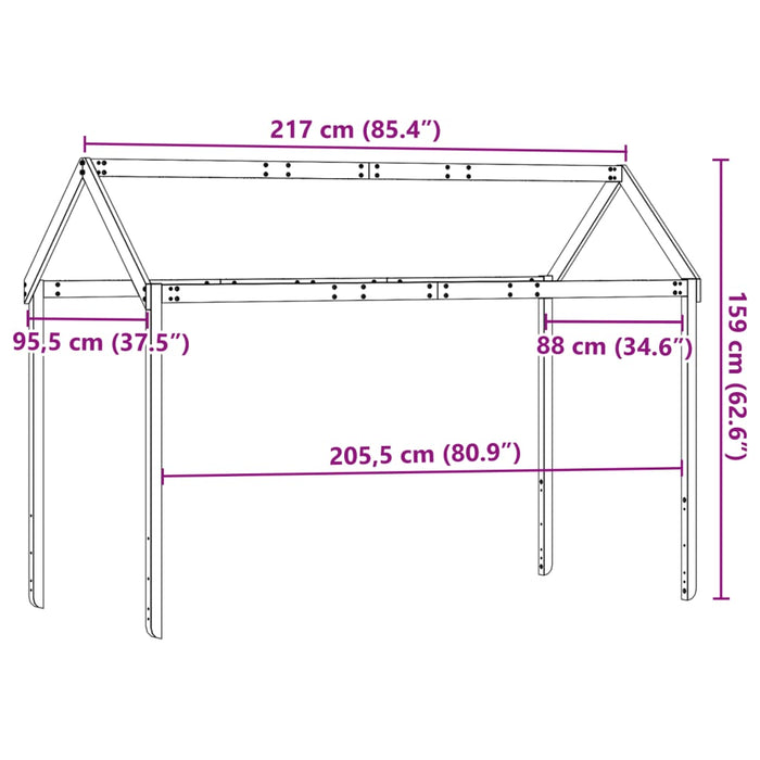 Детско легло Roof Wax Brown 217x95.5x159 cm масивна дървесина бор