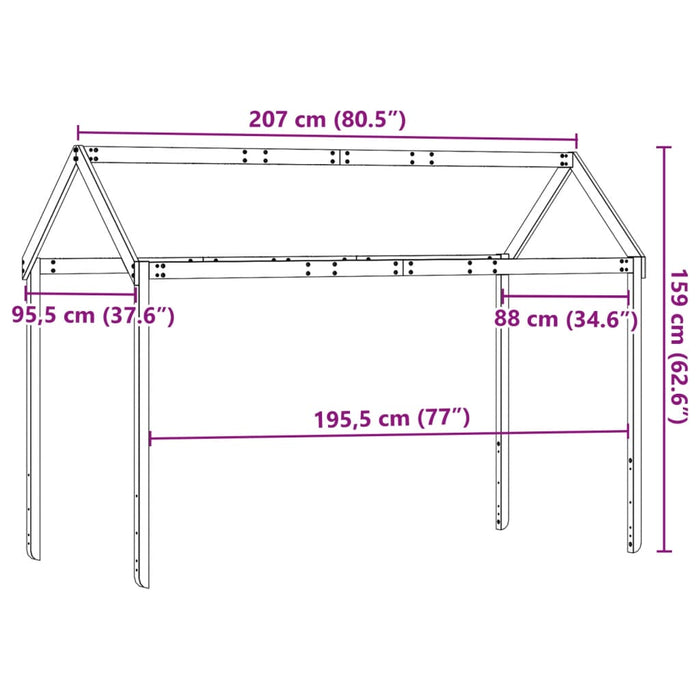 Детско легло Покрив 207x95,5x159 см масивно дърво Бор