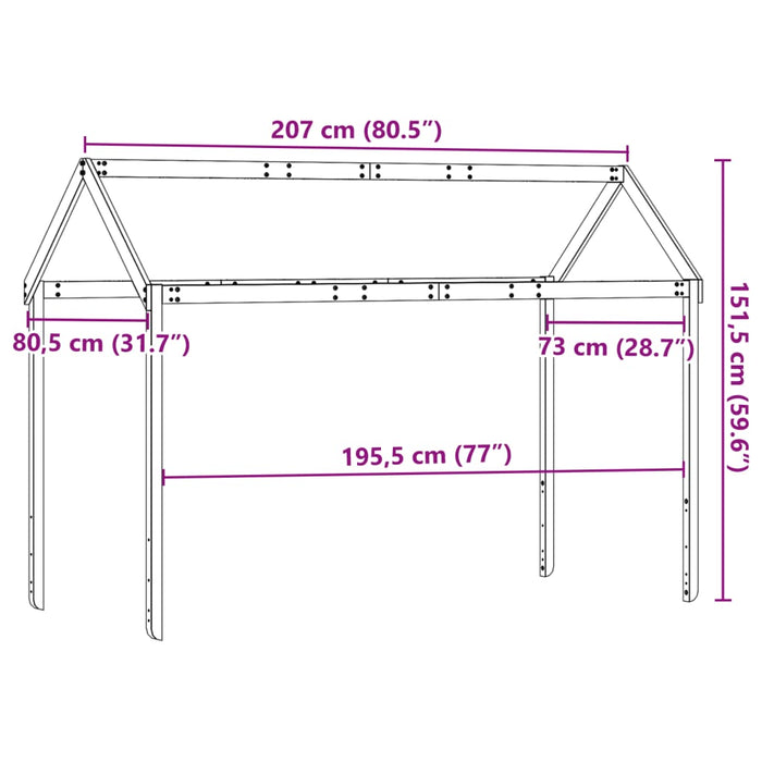 Покрив за детско легло 207x80,5x151,5 cm масивна борова дървесина