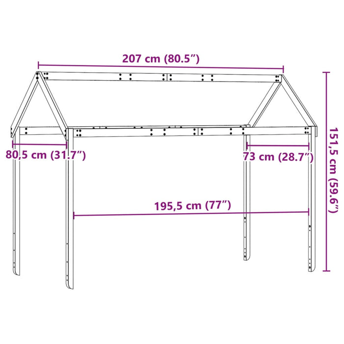 Детская кровать Roof Wax Brown 207x80.5x151.5 см Массив дерева Сосна