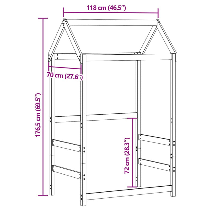 Детско легло Roof Бяло 118x70x176,5 cm масивна дървесина бор