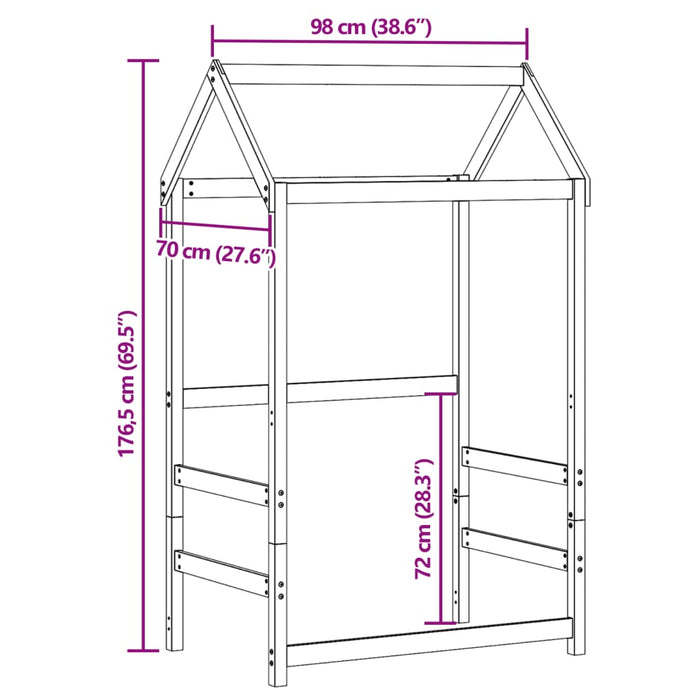 Детско легло Roof Бяло 98x70x176,5 cm масивна дървесина от бор