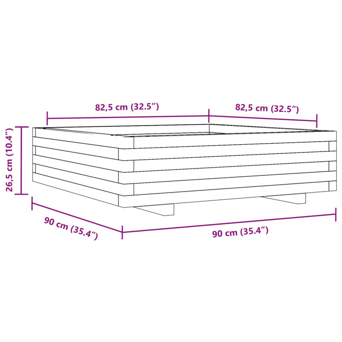 Jardiniera De Gradina Alb 90x90x26,5 cm Lemn Masivul Pin