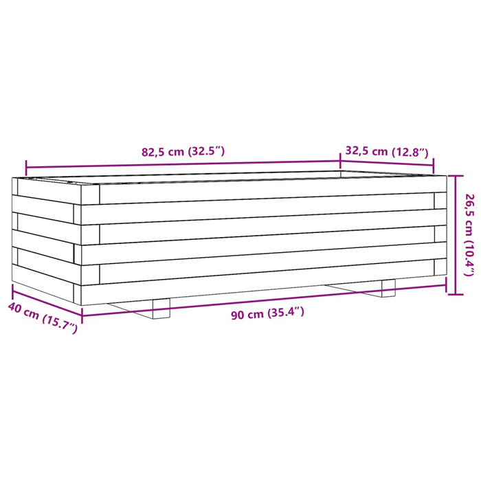 Градинска кашпа 90x40x26,5 см масивно дърво бор