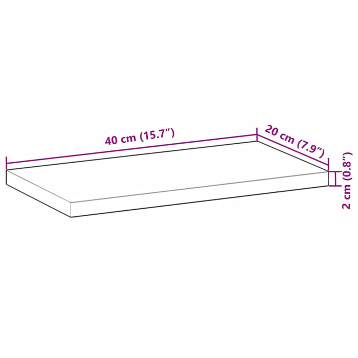 Table Top 40x20x2 cm Rectangular Solid Wood Acacia