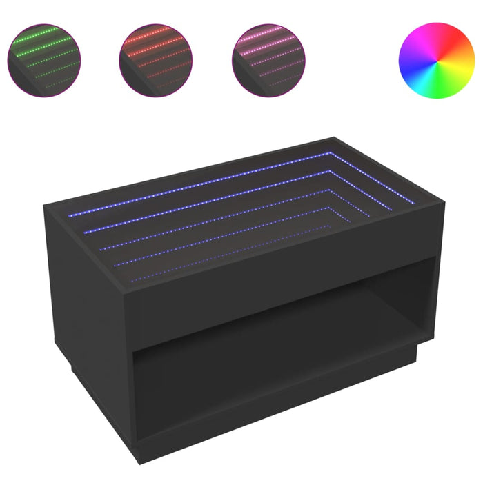 Coffee Table with Infinity LED Black 90x50x50 cm