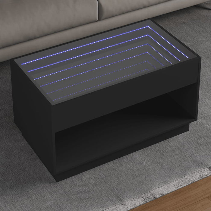 Coffee Table with Infinity LED Black 90x50x50 cm