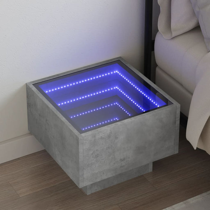 Bedside Table with Infinity LED Concrete Grey 40x40x30 cm