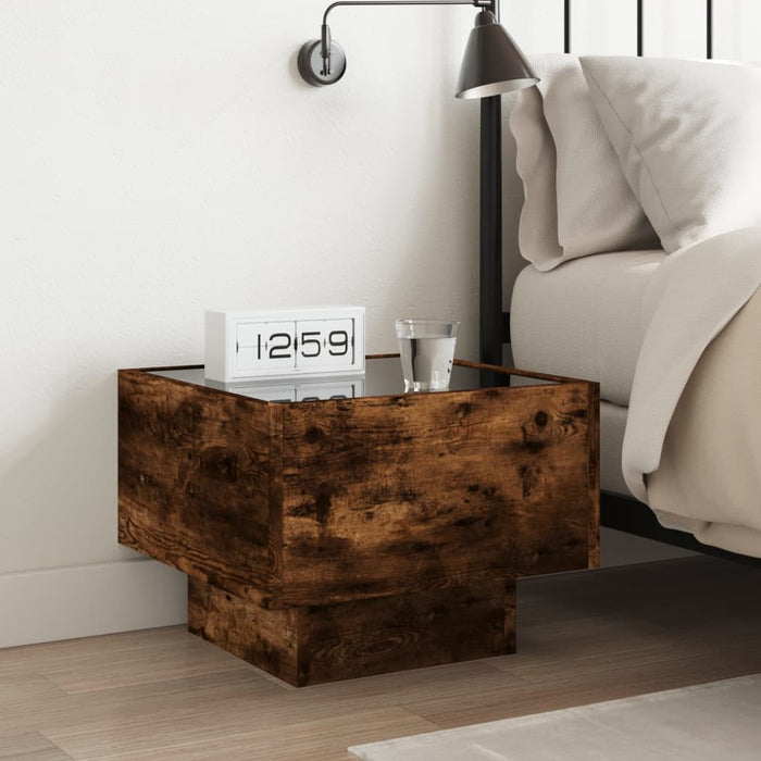 Bedside Table with Infinity LED Smoked Oak 40x40x30 cm