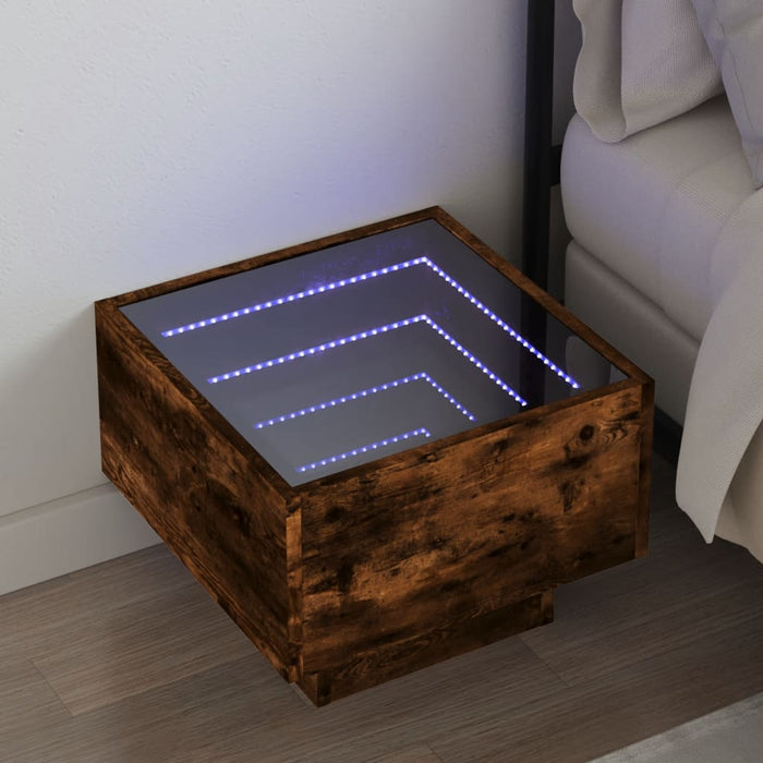 Bedside Table with Infinity LED Smoked Oak 40x40x30 cm