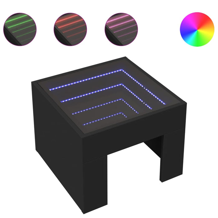 Bedside Table with Infinity LED Black 40x40x30 cm