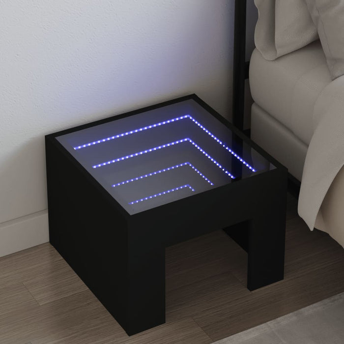 Bedside Table with Infinity LED Black 40x40x30 cm