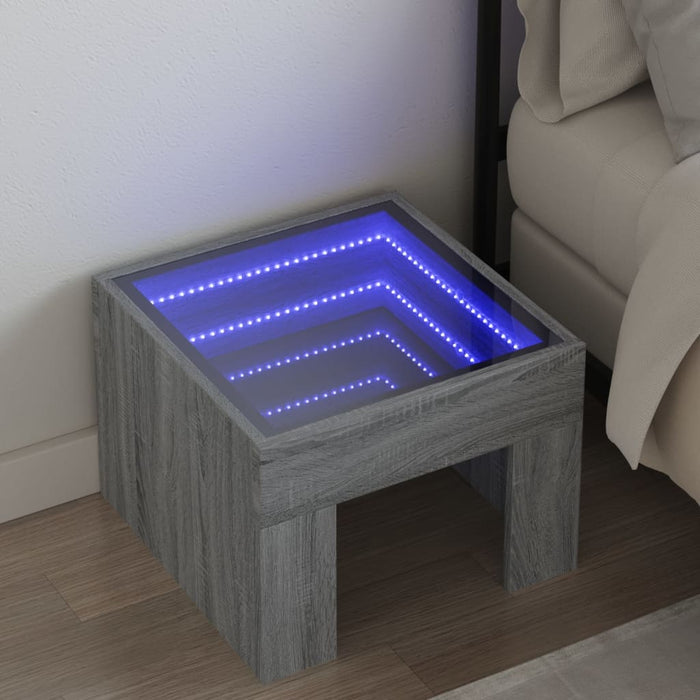 Bedside Table with Infinity LED Grey Sonoma 40x40x30 cm