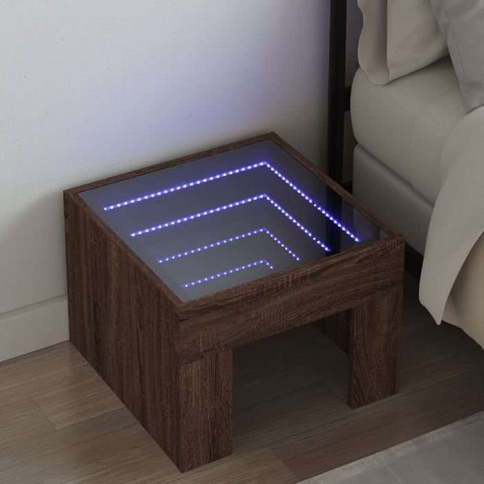 Bedside Table with Infinity LED Brown Oak 40x40x30 cm