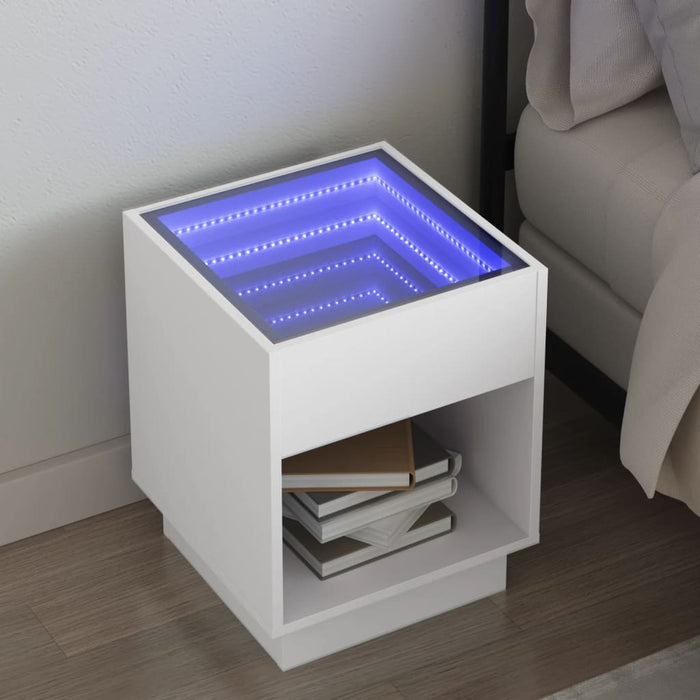 Bedside Table with Infinity LED White 40x40x50 cm