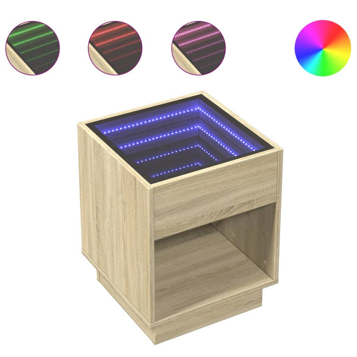 Bedside Table with Infinity LED Sonoma Oak 40x40x50 cm