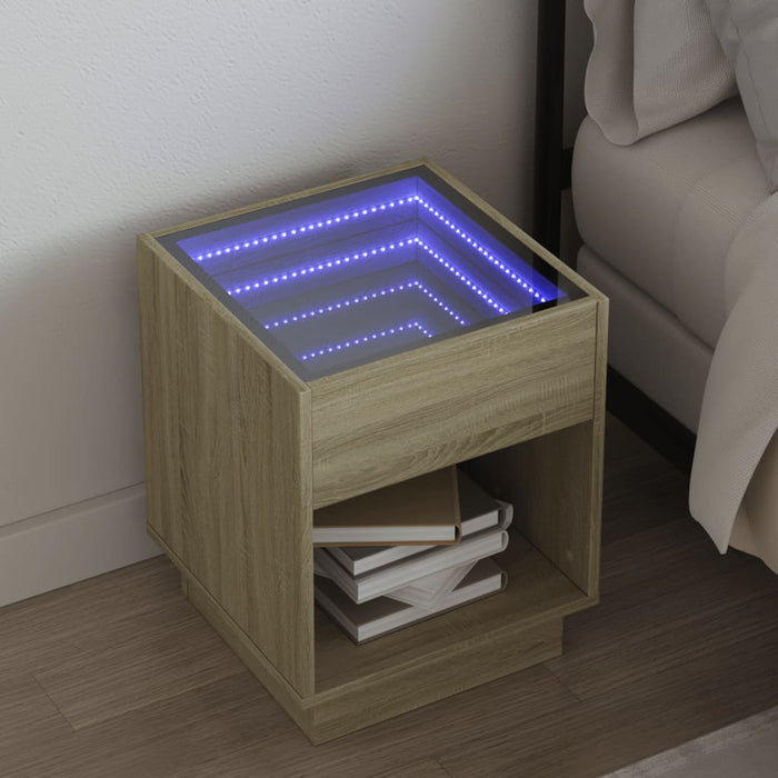 Bedside Table with Infinity LED Sonoma Oak 40x40x50 cm