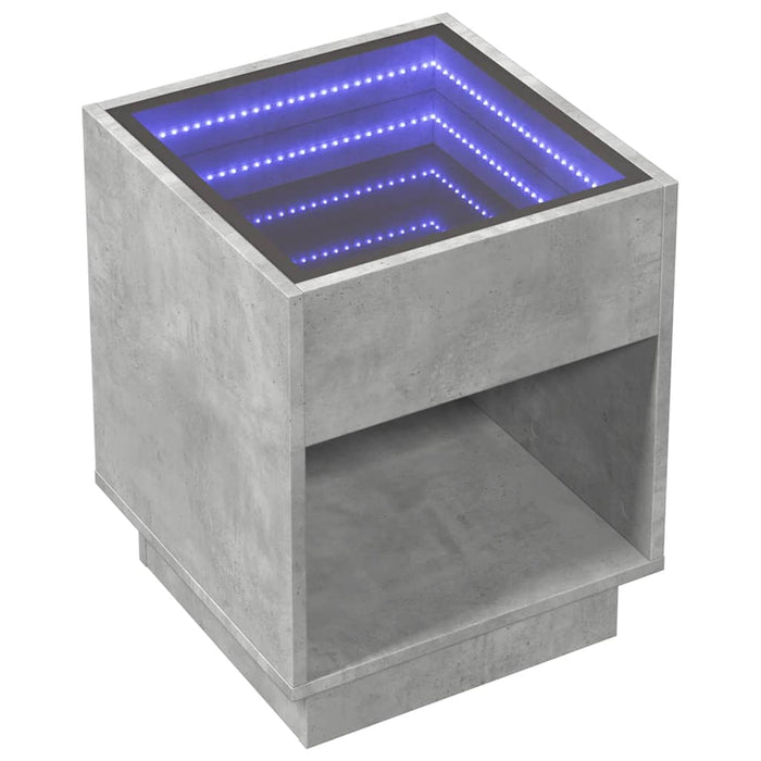 Bedside Table with Infinity LED Concrete Grey 40x40x50 cm