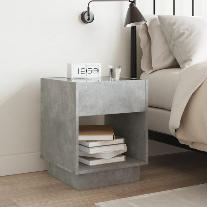 Bedside Table with Infinity LED Concrete Grey 40x40x50 cm