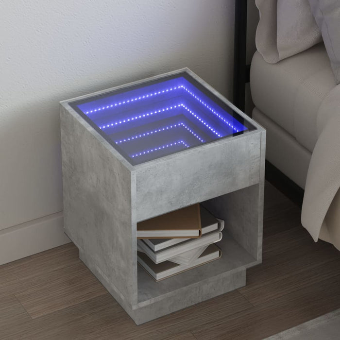 Bedside Table with Infinity LED Concrete Grey 40x40x50 cm