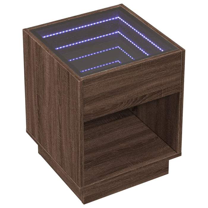 Bedside Table with Infinity LED Brown Oak 40x40x50 cm