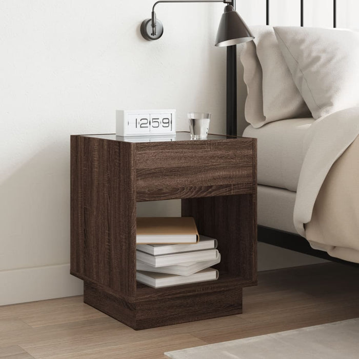 Bedside Table with Infinity LED Brown Oak 40x40x50 cm