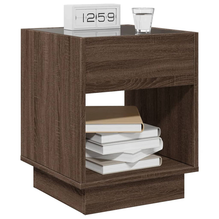 Bedside Table with Infinity LED Brown Oak 40x40x50 cm