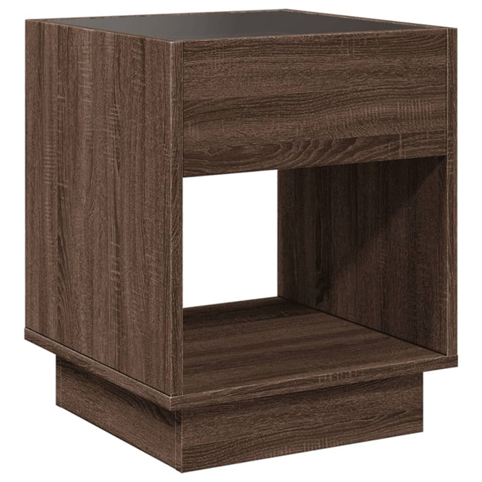 Bedside Table with Infinity LED Brown Oak 40x40x50 cm