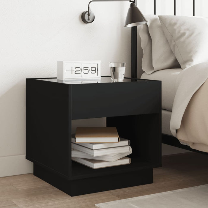 Bedside Table with Infinity LED Black 50x50x50 cm