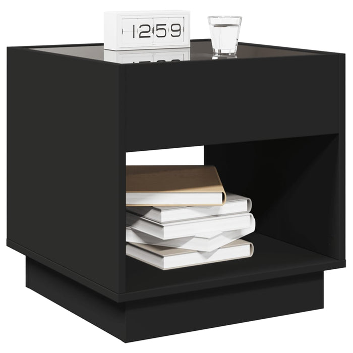 Bedside Table with Infinity LED Black 50x50x50 cm