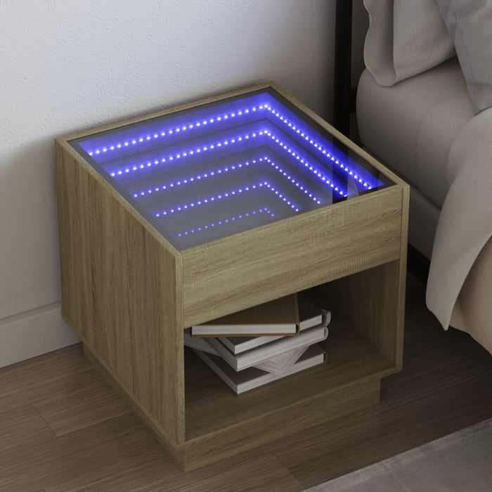 Bedside Table with Infinity LED Sonoma Oak 50x50x50 cm