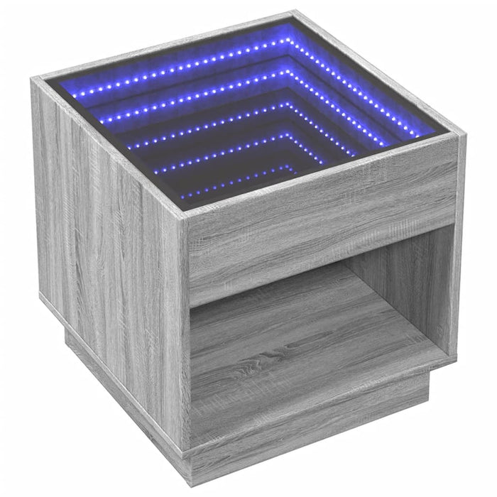 Bedside Table with Infinity LED Grey Sonoma 50x50x50 cm