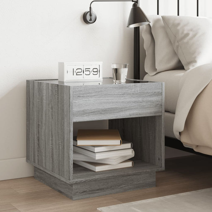 Bedside Table with Infinity LED Grey Sonoma 50x50x50 cm