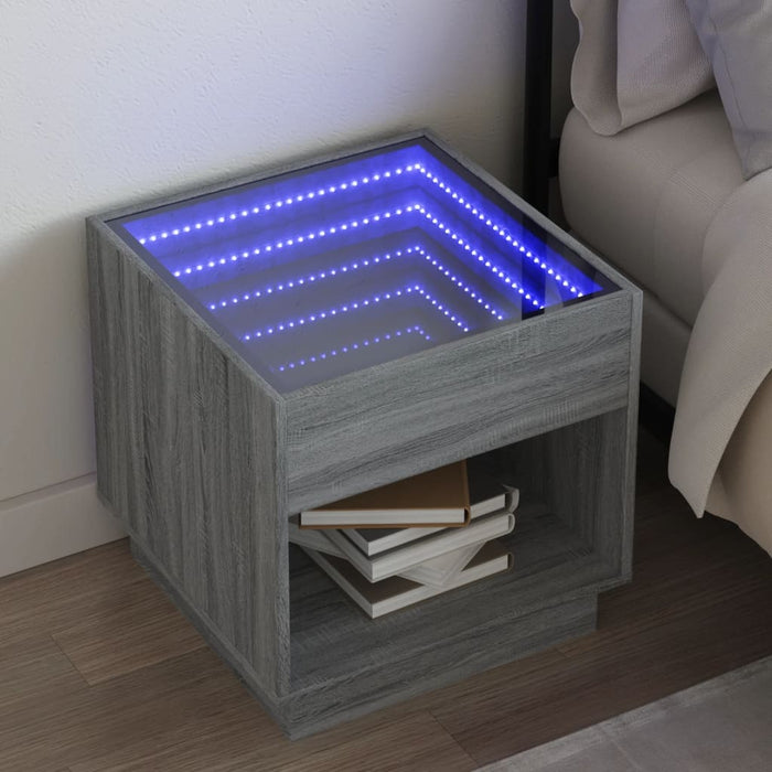 Bedside Table with Infinity LED Grey Sonoma 50x50x50 cm