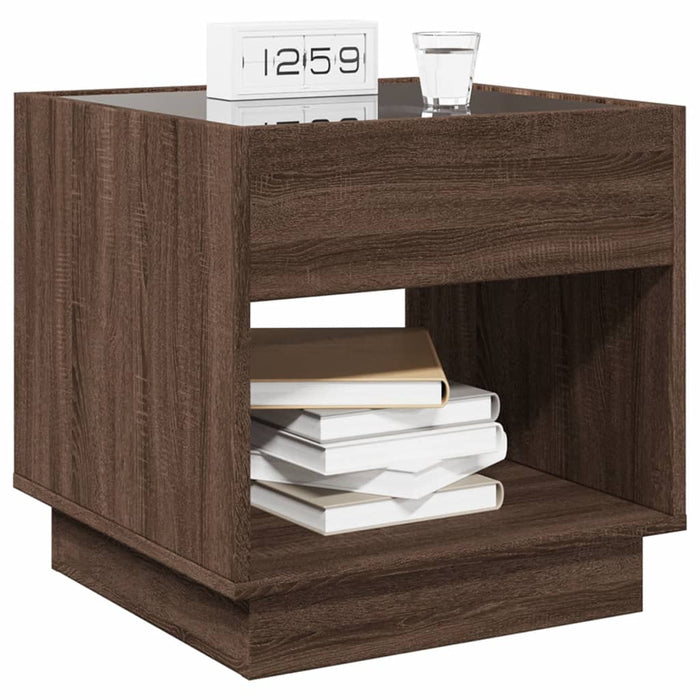 Bedside Table with Infinity LED Brown Oak 50x50x50 cm